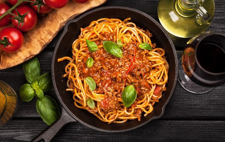 Spaghetti Bolognese and a Glass of Red Wine