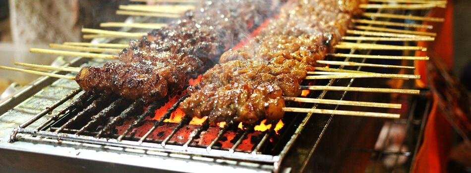 Chicken Satay Skewers on Grill