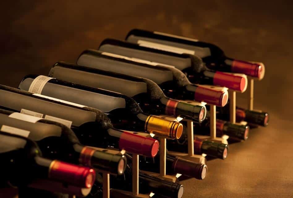 Wine Stored on its Side on a Small Bottle Rack